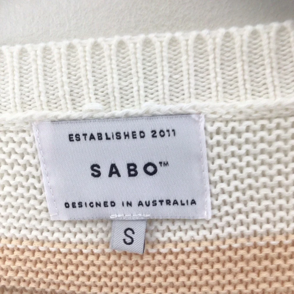 Sabo Australian sweater pullover women small orange white stripe cotton oversize - Picture 6 of 10